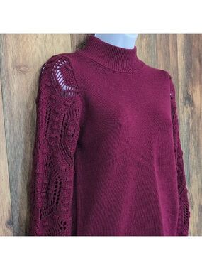 Grace & Lace Turtleneck Lace Crochet Sleeve Sweater S                  L134